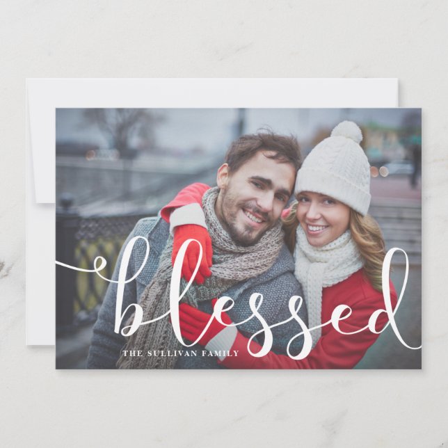 Blessed Whimsical Script | Holiday Photo Card (Front)