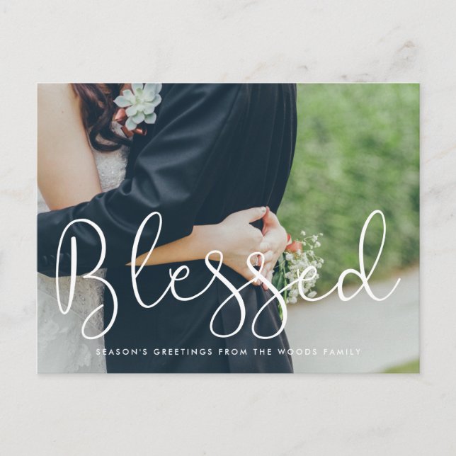 Blessed Whimsical script photo holiday Postcard (Front)