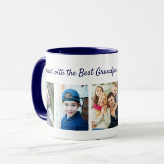 Blessed With The Best Grandpa 5 Photo Collage Blue Mug