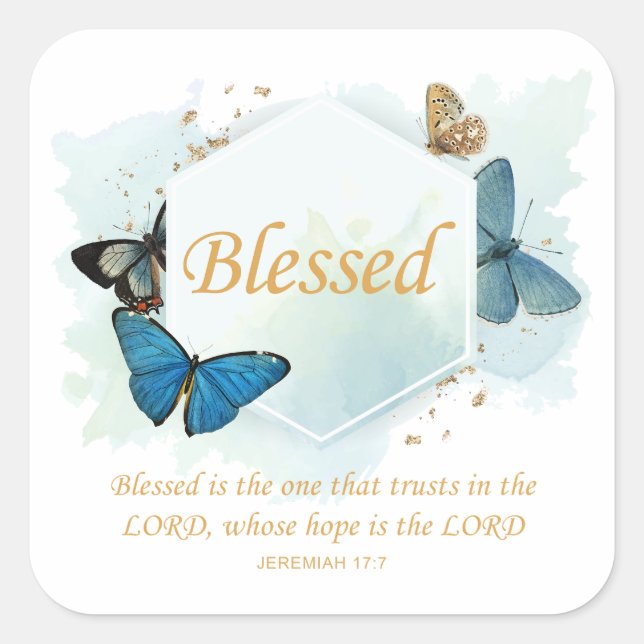 Blessed – Women's Christian Faith Butterfly Verse Square Sticker (Front)