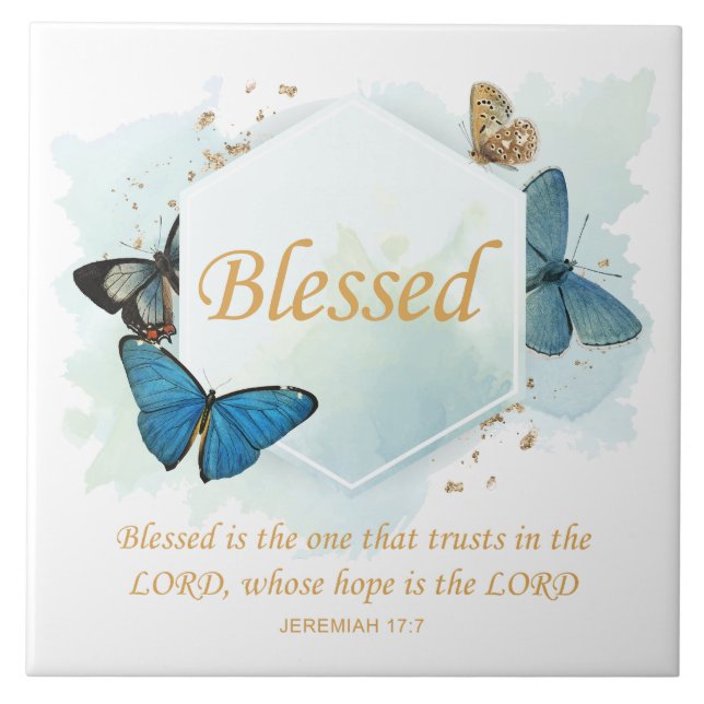 Blessed – Women's Christian Faith Butterfly Verse  Tile (Front)