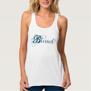 "Blessed!" Women's Flowy Racerback Tank (Blue)