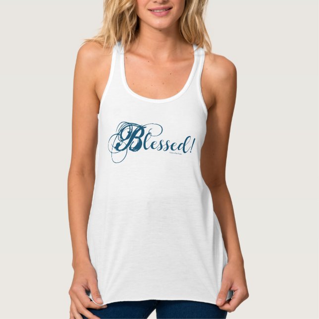 "Blessed!" Women's Flowy Racerback Tank (Blue) (Front)