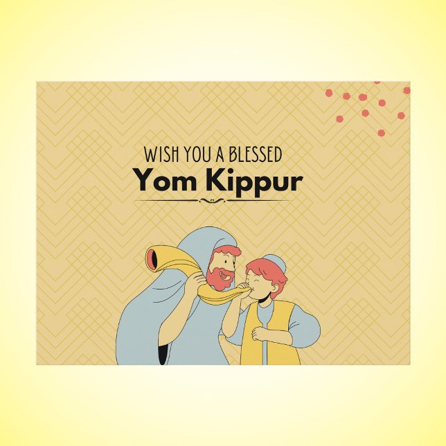 Blessed Yom Kippur Yellow Illustrated Postcard (Creator Uploaded)