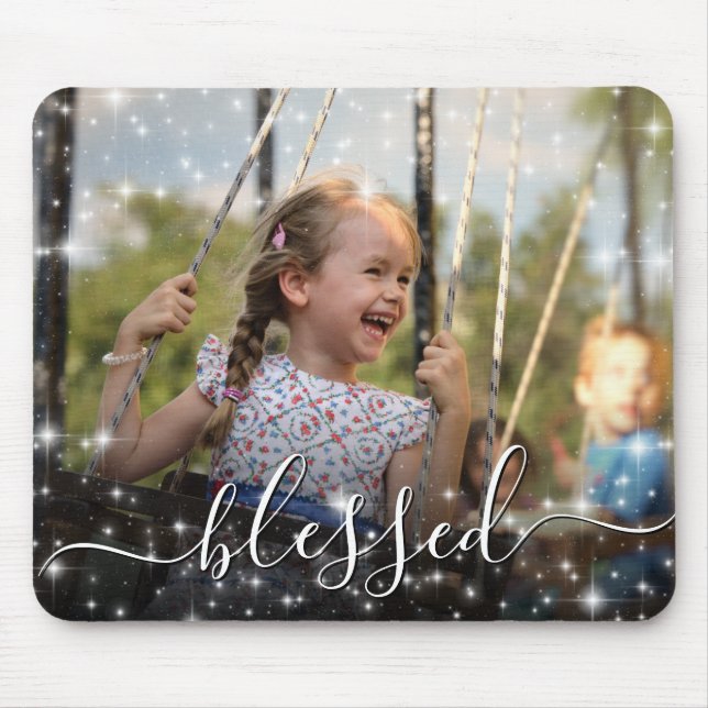 Blessed Your Photo Surrounded by Sparkle Stars Mouse Pad (Front)
