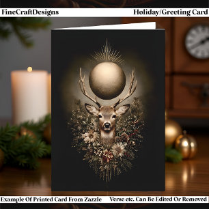 Blessed Yule Stag with Golden Sun, Winter Solstice Holiday Card