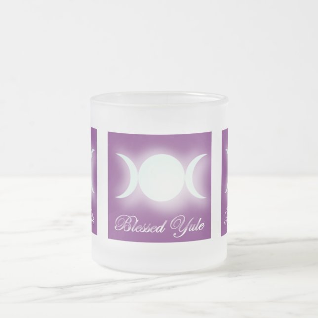 Blessed Yule (Triple Moon Goddess) Frosted Glass Coffee Mug (Center)