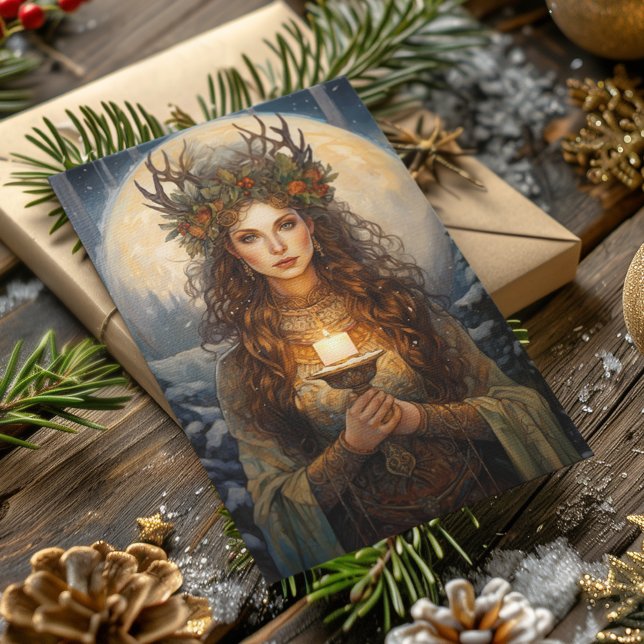 Blessed Yule Winter Solstice High Priestess Holiday Card (Creator Uploaded)