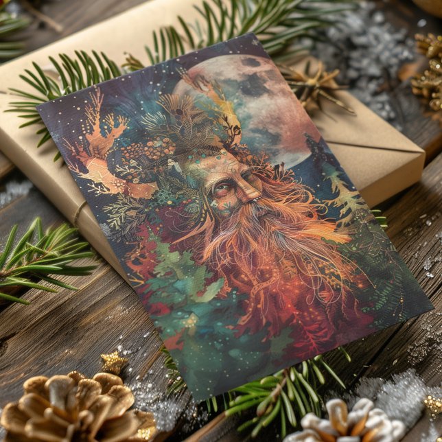 Blessed Yule Winter Solstice Holly King and Moon Holiday Card (Creator Uploaded)