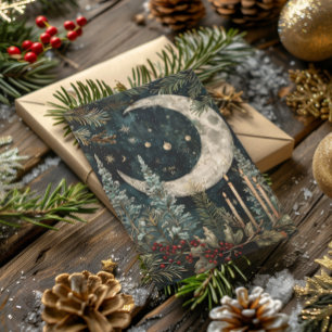 Blessed Yule Winter Solstice Winter Forest Moon Holiday Card