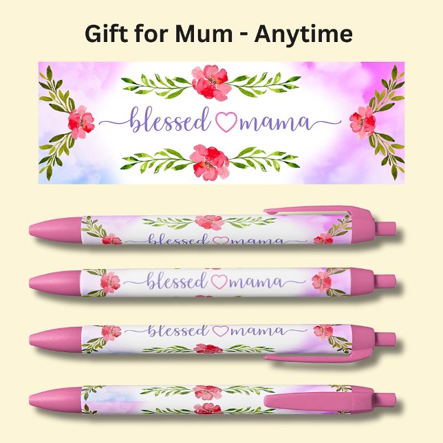 Blesses Mama Pink Flowers Black Ink Pen (Creator Uploaded)