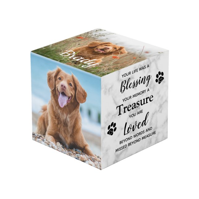 Blessing Treasure Sympathy Pet Memorial Photo Cube (Front Angled)