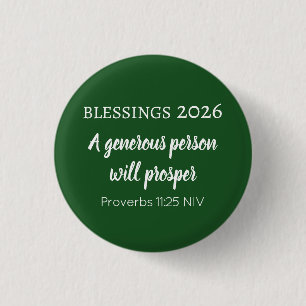 Blessings 2026 Prosperity Bible Verse Dark Green 3 Cm Round Badge