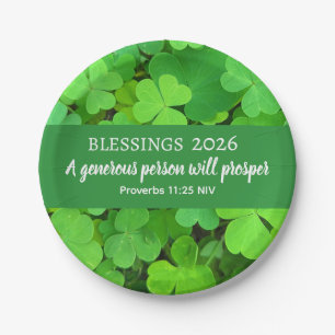 Blessings 2026 Prosperity Bible Verse Green Paper Plate