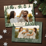 Blessings 2 Photo Family Winter Christmas Trees Holiday Card<br><div class="desc">Blessings 2 Photo Family Winter Christmas Trees Holiday Card Christmas Card features your favourite photo on the front with the text "Blessings" in modern typography on a background of green Christmas trees accented with gold stars and snow and personalised with your family name below. On the reverse add an additional...</div>