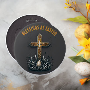 Blessings at Easter Christian Cross   6 Cm Round Badge