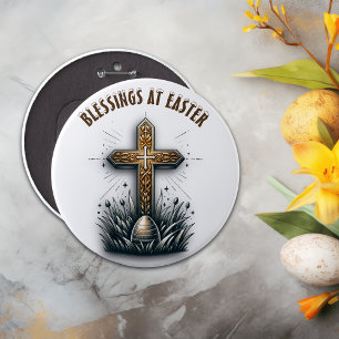 Blessings at Easter Christian Cross   6 Cm Round Badge