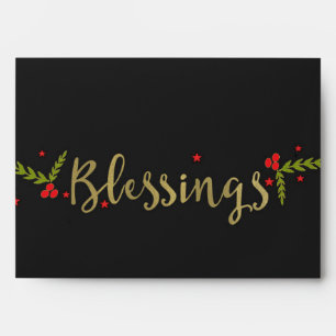 Blessings Black Gold & Red Christmas Holiday Card Envelopes