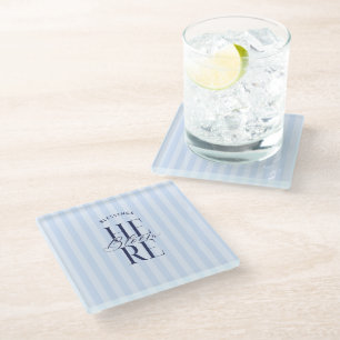 Blessings Bloom Here   Blue Baby Shower Bridal  Glass Coaster