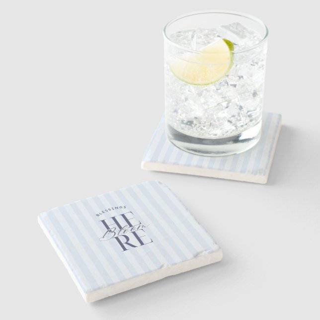 Blessings Bloom Here | Blue Baby Shower Bridal  Stone Coaster (Side)