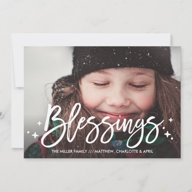 Blessings Christmas Holiday Full-Photo Card (Front)