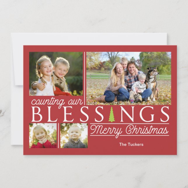 Blessings Collage Christmas Photo Card (Front)