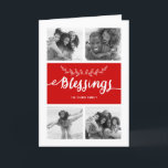 Blessings Collage | Holiday Photo Greeting Card<br><div class="desc">Red and white design with 4 photos Christmas holiday greeting card. Blessings Photo Collage Holiday Photo Card. Elke Clarke © More styles and colours available in our shop. www.zazzle.com/epclarke</div>