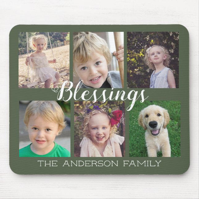 Blessings Dark Green 6 Photo Collage Mouse Pad (Front)
