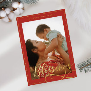 Blessings Elegant Script Calligraphy Family Photo