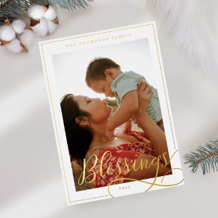 Blessings Elegant Script Calligraphy Family Photo