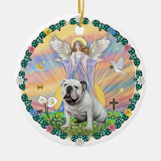 Blessings - English Bullding (white) Ceramic Tree Decoration (Front)