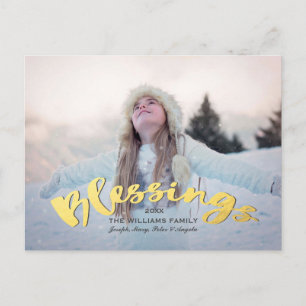 Blessings Faux Gold Script Holiday Christmas Photo