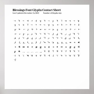 Blessings Font Glyphs Contact Sheet Poster