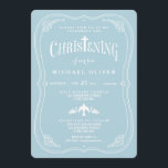 Blessings for Baby Boy Christening Invitation<br><div class="desc">With a cross cleverly incorporated into the wording in this lovely design for a baby boy's Christening, this invitation is elegant and cute. With white lettering on a baby blue background, scrolling bracket border and a sweet dove graphic make it a pretty choice for your son's baptism. Each line can...</div>