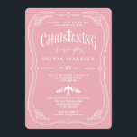 Blessings for Baby Girl Christening Invitation<br><div class="desc">With a cross cleverly incorporated into the wording in this lovely design for a baby girl's Christening, this invitation is elegant and cute. With white lettering on a feminine pink background, scrolling bracket border and a sweet dove graphic make it a pretty choice for your daughter's baptism. Each line can...</div>