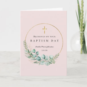 Blessings for Baptism Pink Botanical Card