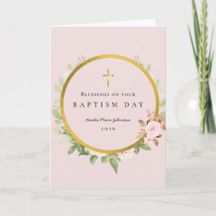Blessings for Baptism Rose Gold Botanical Card
