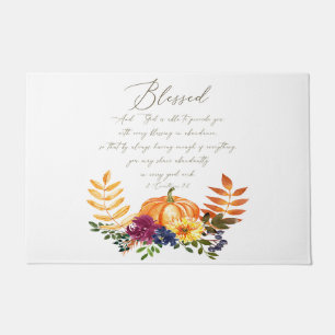 Blessings in abundance fall pumpkins and mums doormat