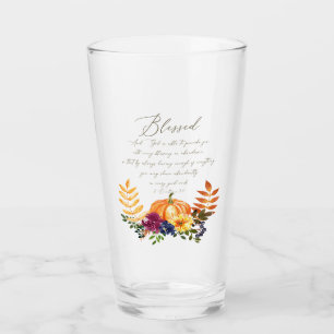 Blessings in abundance fall pumpkins and mums glass