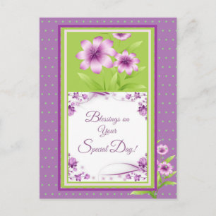 Blessings on Your Special Day purple flowers Dots Postcard