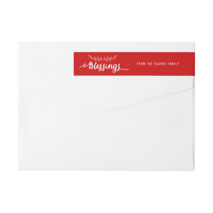 Blessings Red and White   Holiday Wraparound Label