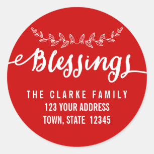 Blessings Red White   Holiday Address Stickers
