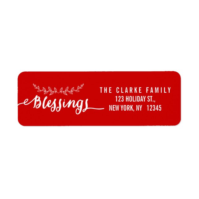 Blessings Red White | Holiday Return Address Label (Front)