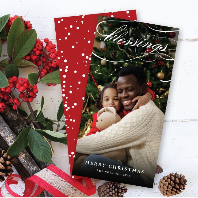 Blessings Script Religious Christmas Elegant Photo Holiday Card (Creator Uploaded)