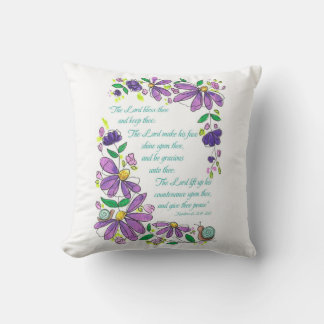 Blessings Scripture Numbers 6:24-26 Purple Floral Cushion
