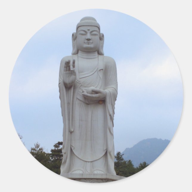 Blessings - Stone Buddha statue in Korea Classic Round Sticker (Front)