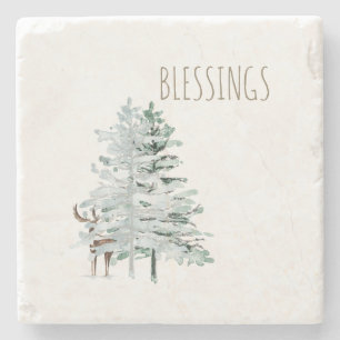 Blessings Woodland Trees & Deer  Stone Coaster