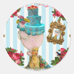 Bleu Cakes and Pink RoseTea for Marie Antoinette Classic Round Sticker