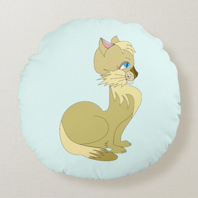 Blie Eyed Cat Round Pillow - Custom Colours (Front)