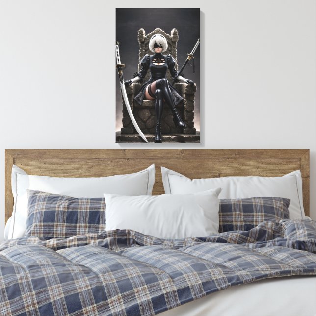 Blind Throne – Dark Fantasy Gothic Warrior Canvas Print (Insitu(Bedroom))